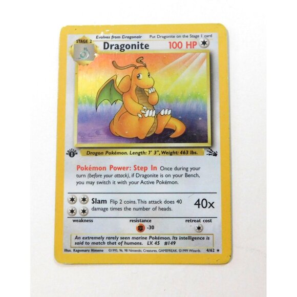 Dragonite 4/62 Fossil Set Holo Rare 1st Edition 1999 Pokémon Game Card WOTC - Picture 4 of 6